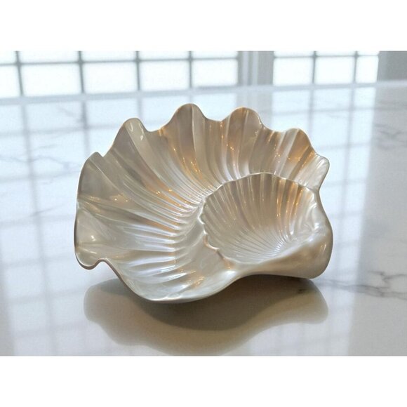 New Large White Opal Melamine Oyster Clam Shaped Appetizer Party Serving Plate - Picture 1 of 2